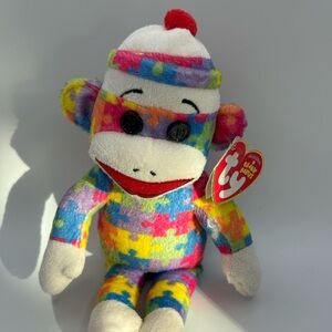 Ty Jigsaw Puzzle Sock Monkey Beanie Baby 8.5” With tags Repaired